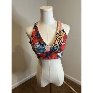 ATHLETA  LONGLINE PLUNGE PRINTED BIKINI TOP SIZE M MULTICOLOR Bora Bora